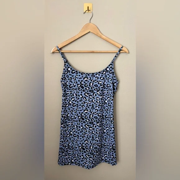 Medium FP Movement Onzie Blue Leopard Print Tank Dress Skort - Picture 1 of 5